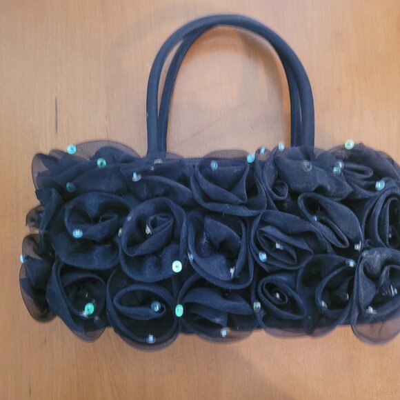Vintage Y2K Black Rosette Sequin Top Handle Bag - Picture 2 of 4